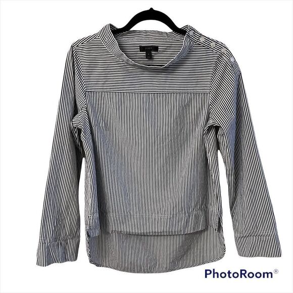 J Crew Black & White Striped Long-sleeve Hi-Low Blouse size 4 - Picture 1 of 5